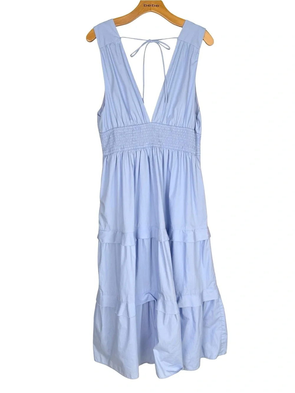 Abercrombie & Fitch Pale Blue Smocked Waist V-Neck Tiered Midi/Maxi Dress XL